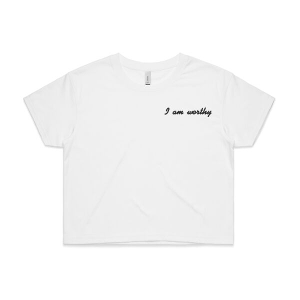 I am worthy // Crop Tee // White Thumbnail
